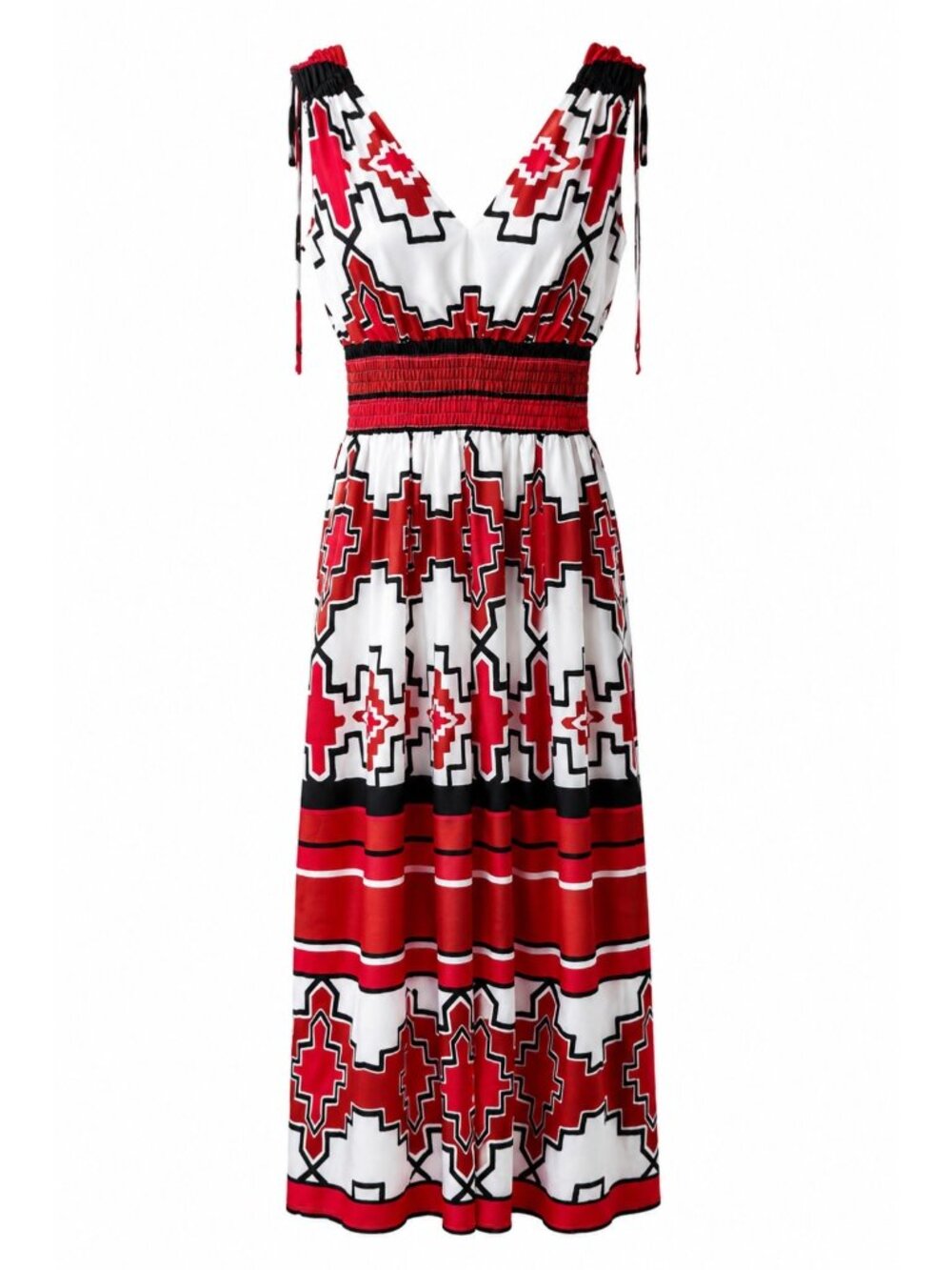 Eva Mendes New York & Company Womens Sleeveless Red & White Geometric Maxi Dress